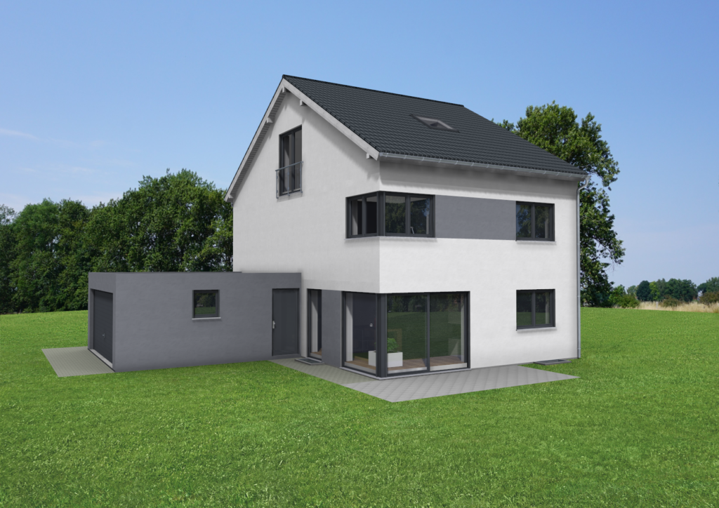 3D-Rendering eines modernen Hauses in der Natur.